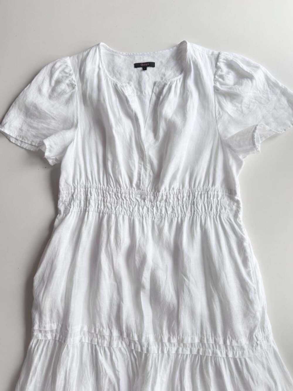 QUINCE White 100% European Linen Tiered A-Line Maxi Dress, Size L - Picture 8 of 14